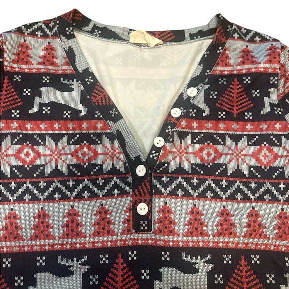 Nanamacs Holiday Bodysuit Size Large Black Red Gray Long Sleeve Henley Stretch - Picture 4 of 11